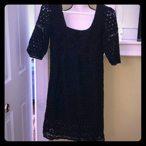 Solitaire Black Crocheted Lace Babydoll Dress